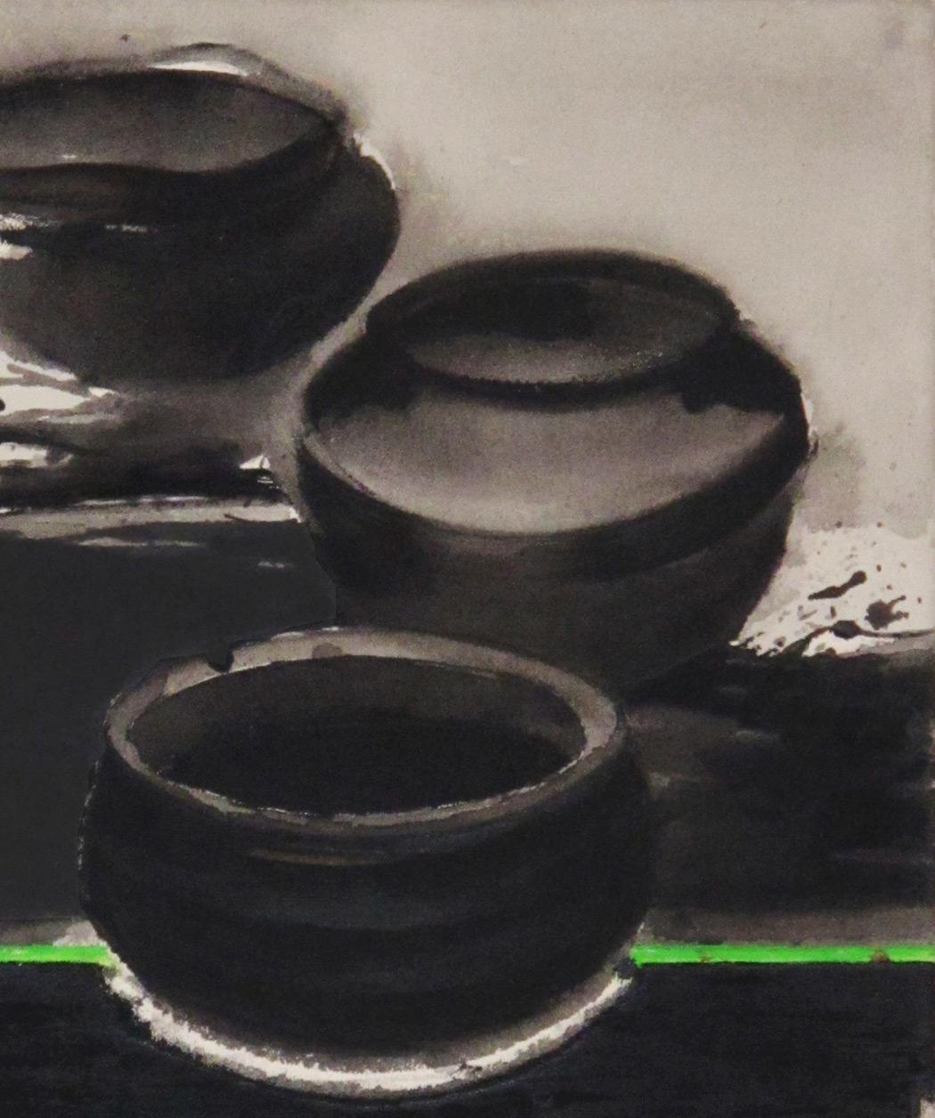 Pots, Contain Universe Acrylic Pigment on Canvas, Black, Green, Grey 