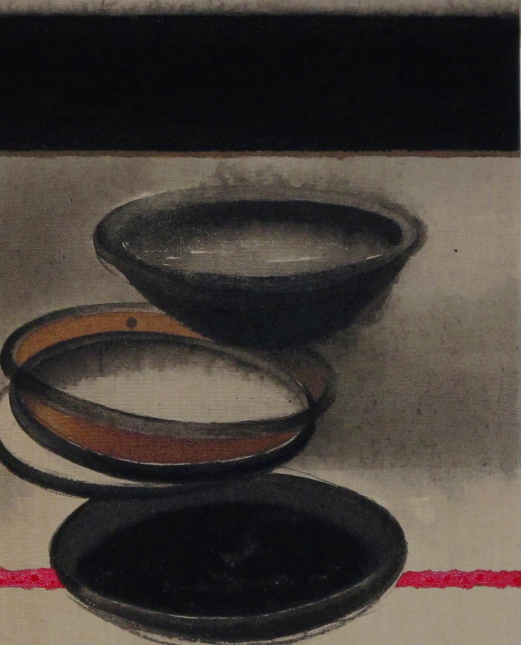 Pots, Acrylic & Pigment on Canvas, Black, Red, Grey, Brown Colour 