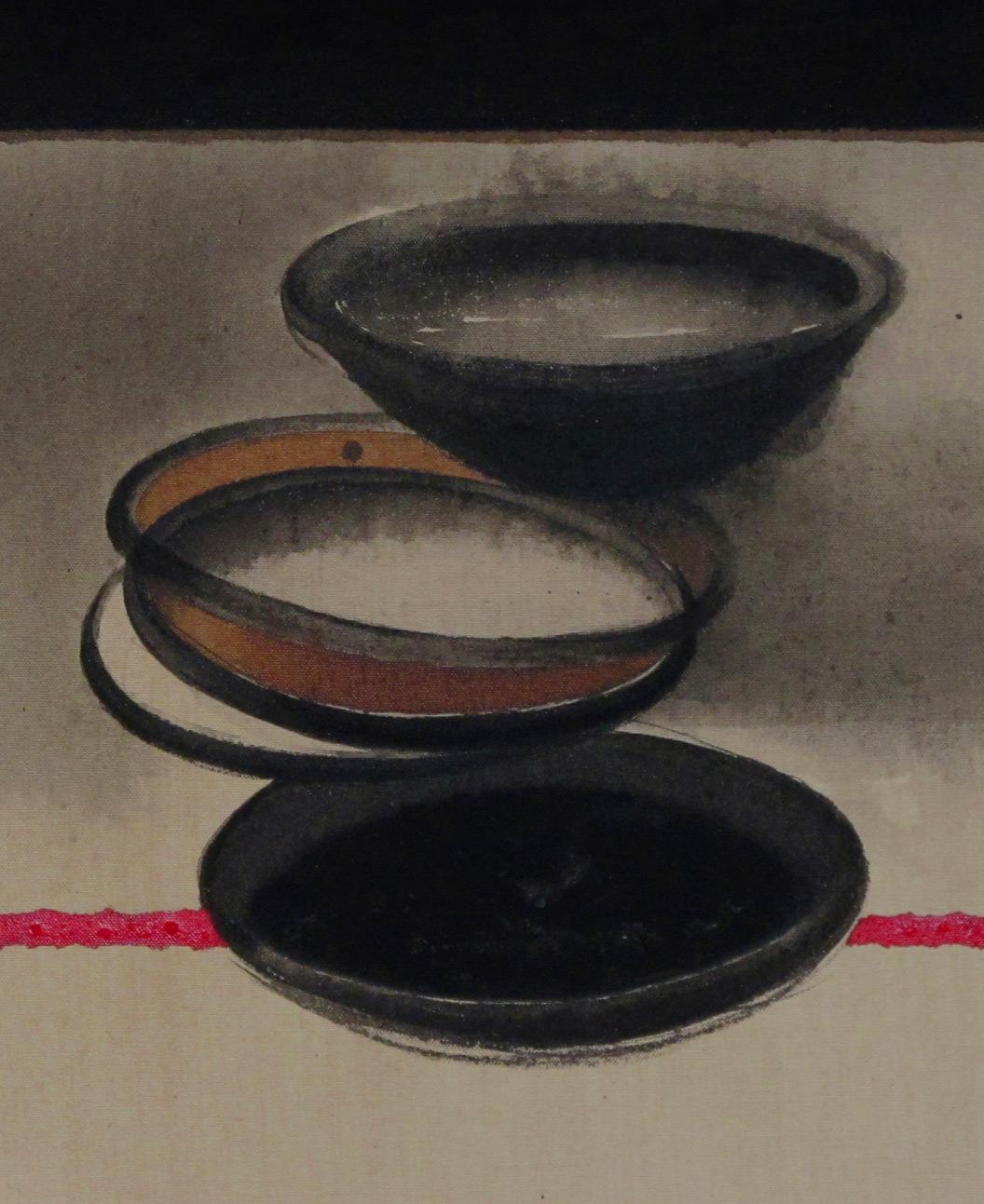 Pots, Acrylic & Pigment on Canvas, Black, Red, Grey, Brown Colour 