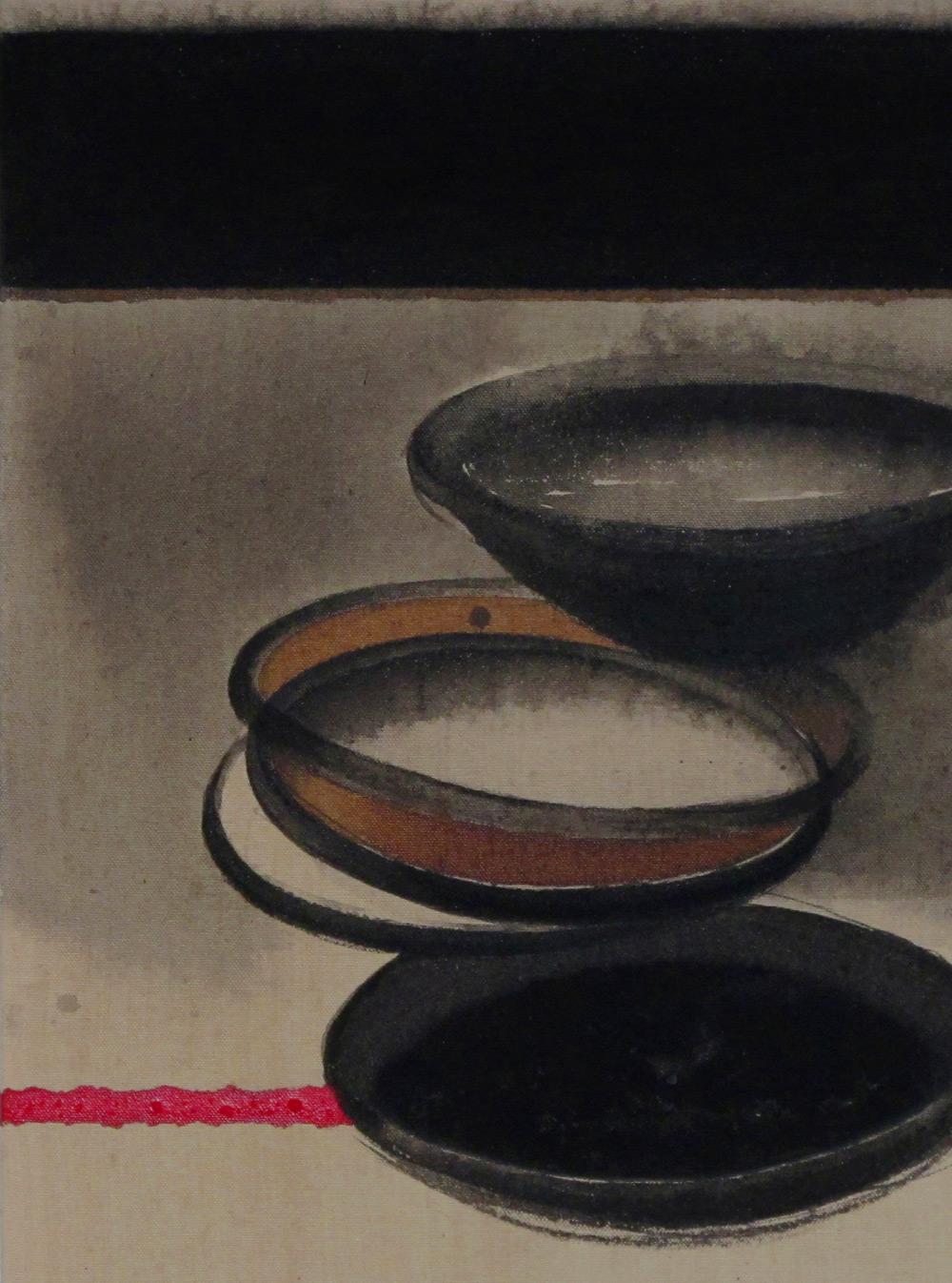 Madhu Basu  -  Magma n°247 -  25.75 X 21.25 inches (unframed size) 
Acrylic & Pigment on canvas
Inclusive of shipment in roll form.

Vessels and pots being of importance in Madhu Basu's works talk about the basic needs of everyday life. The need of