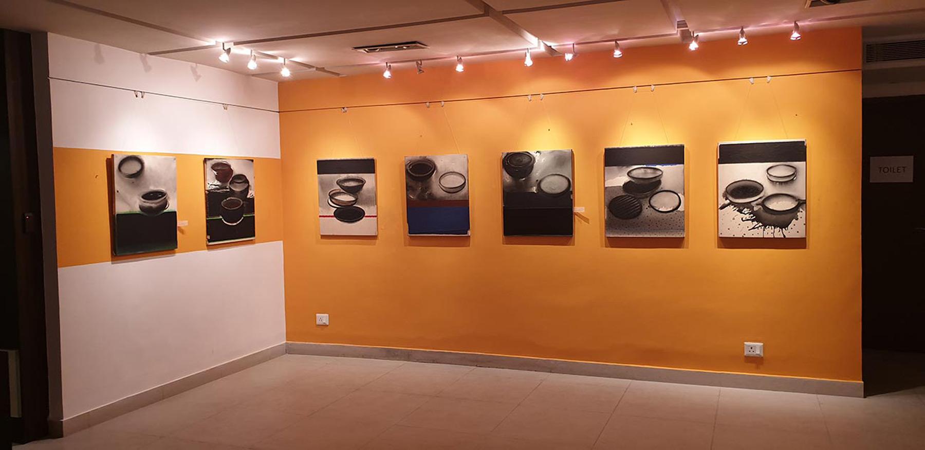 Pots, Acrylic & Pigment on Canvas, Black, Red, Grey, Brown Colour 