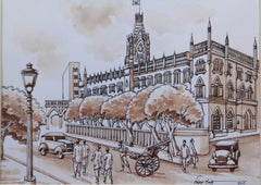Altes Gemälde von Kolkata, Heritage City, Aquarell des indischen Künstlers „ “auf Lager“