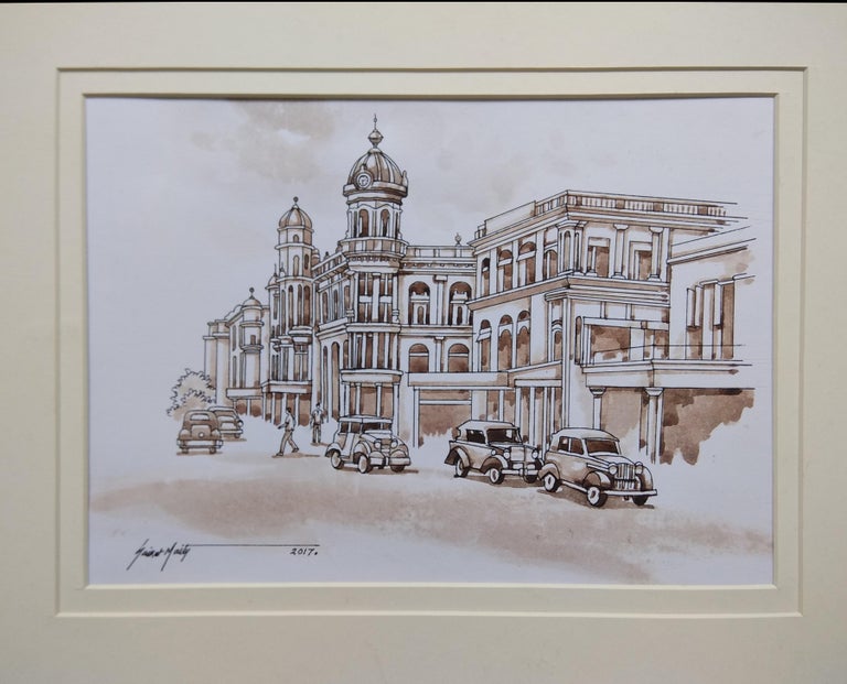 Saikat Maity Figurative Art - Old Kolkata Painting, Heritage Building, Watercolour by Indian artist "In Stock"