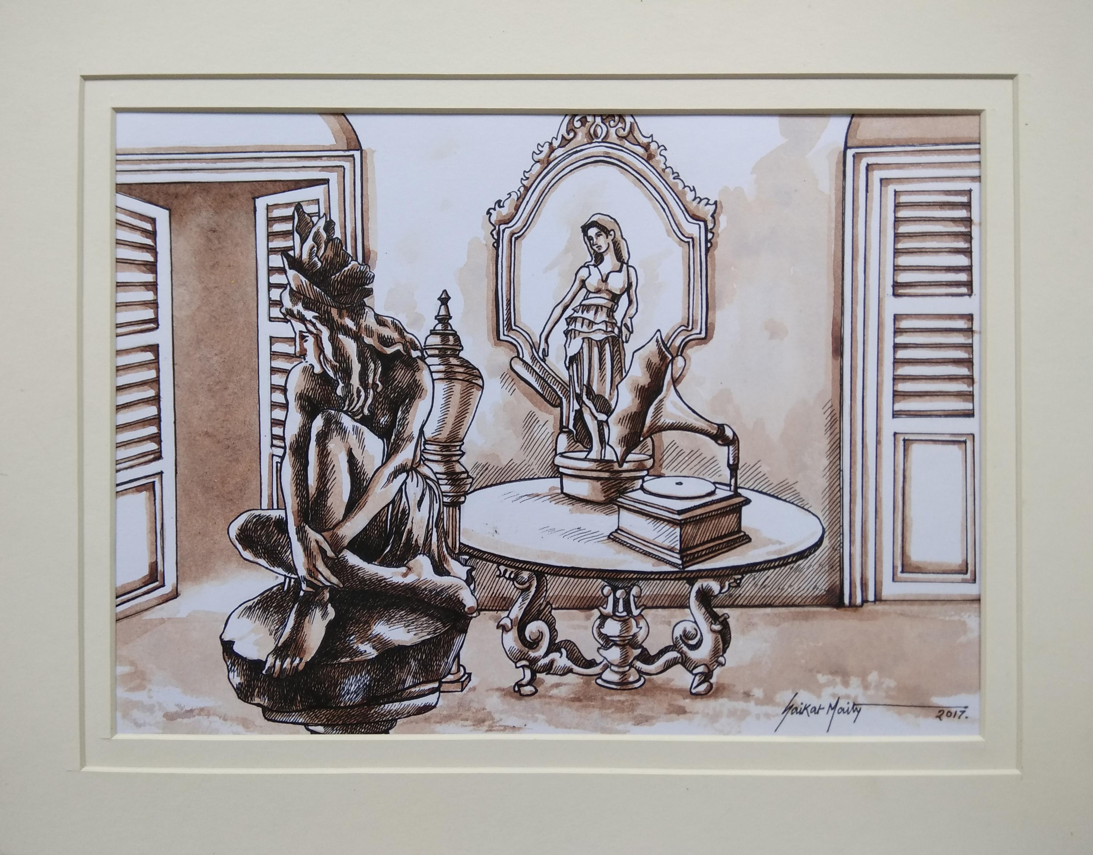 Set of 5 CityScapes, Watercolours, Sepia Color, Colonial Bengal, India'In Stock' - Art by Saikat Maity