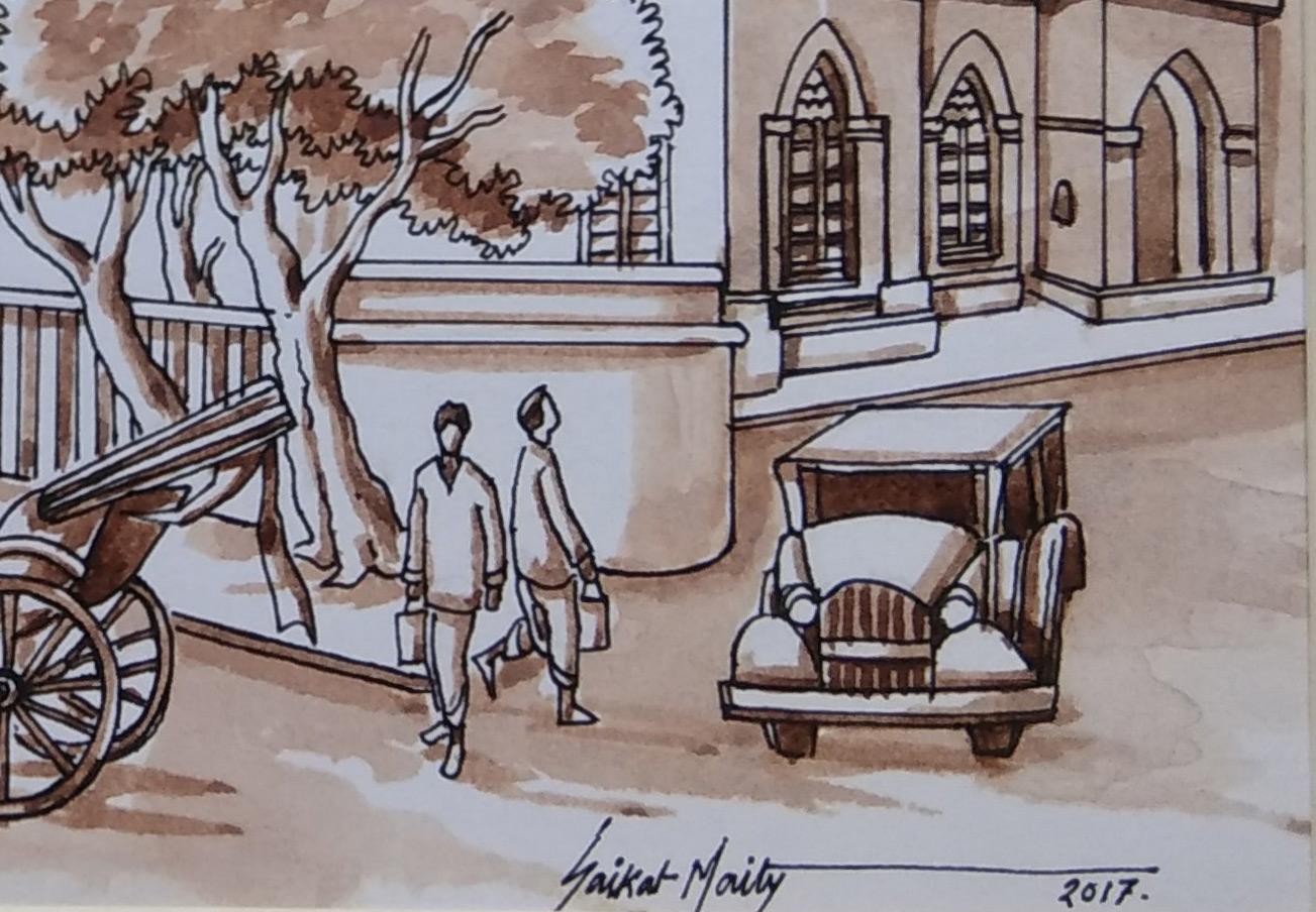 Set of 5 CityScapes, Watercolours, Sepia Color, Colonial Bengal, India'In Stock' - Contemporary Art by Saikat Maity
