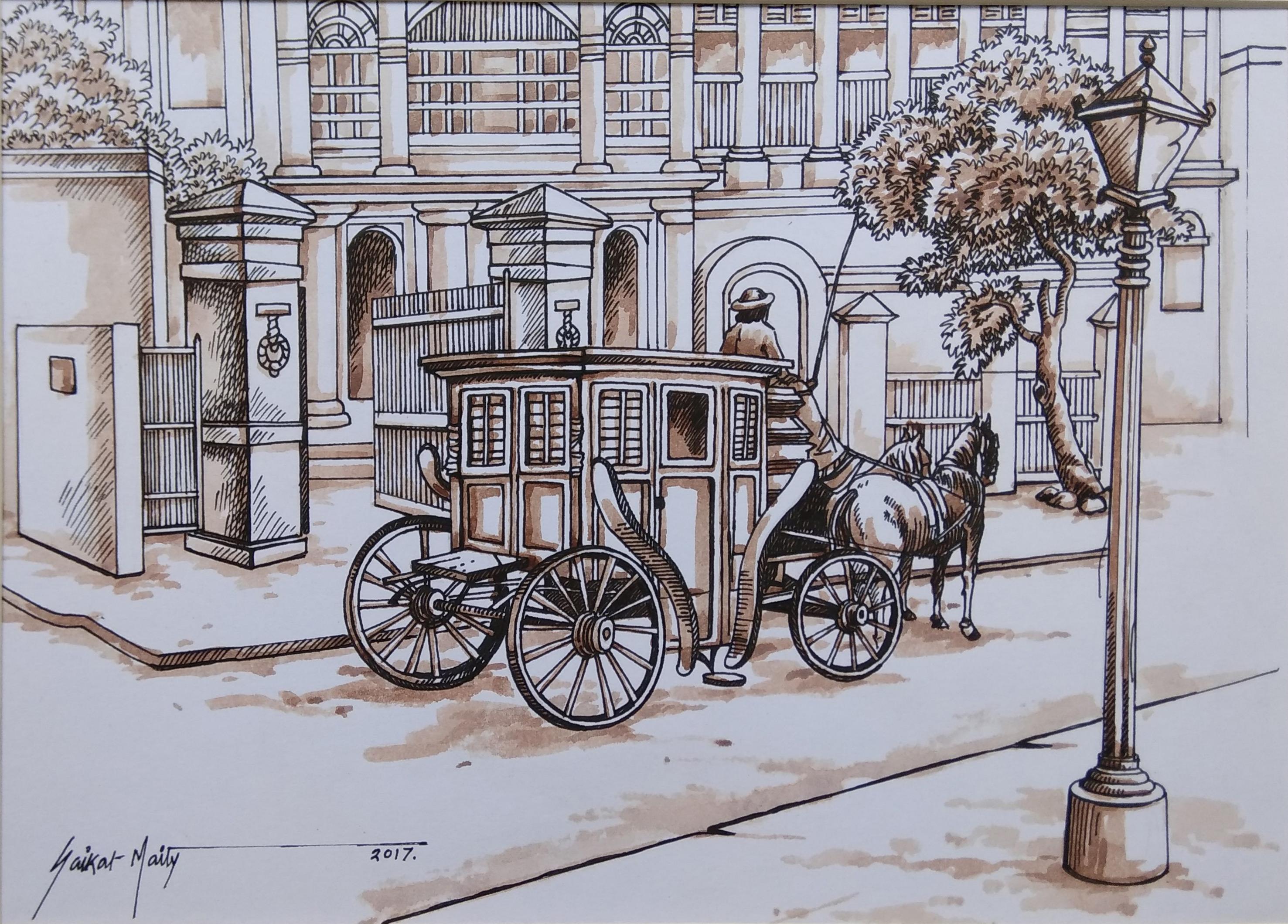 Set of 5 CityScapes, Watercolours, Sepia Color, Colonial Bengal, India'In Stock' For Sale 1