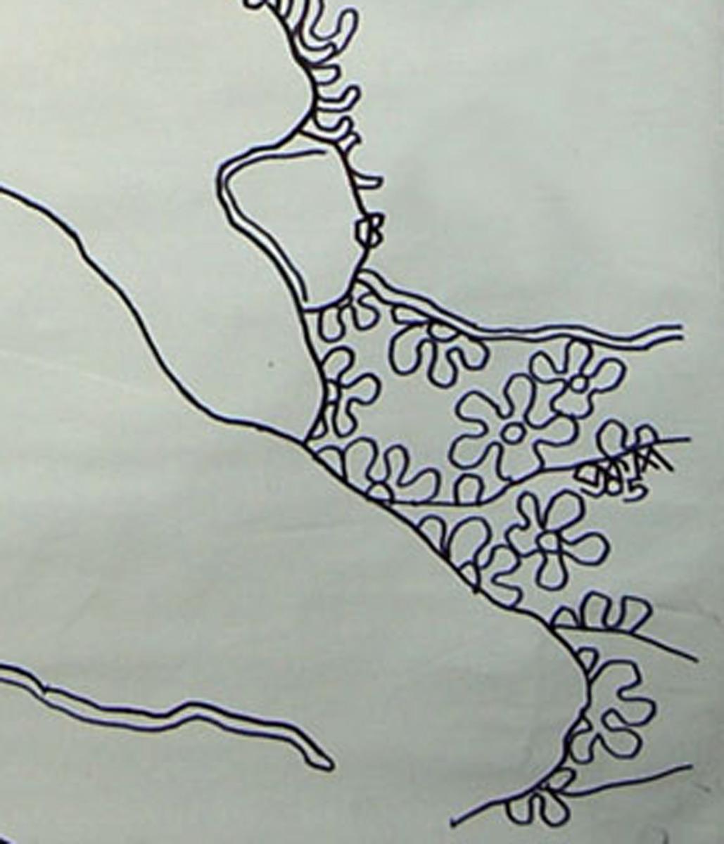 Lady with Flowers, Nude Drawing, Ink on canvas by Indian Modern Master 