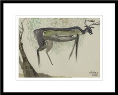 Animal, Deer, Watercolor on paper, Brown, Green Colors by K. C. Pyne "In Stock"