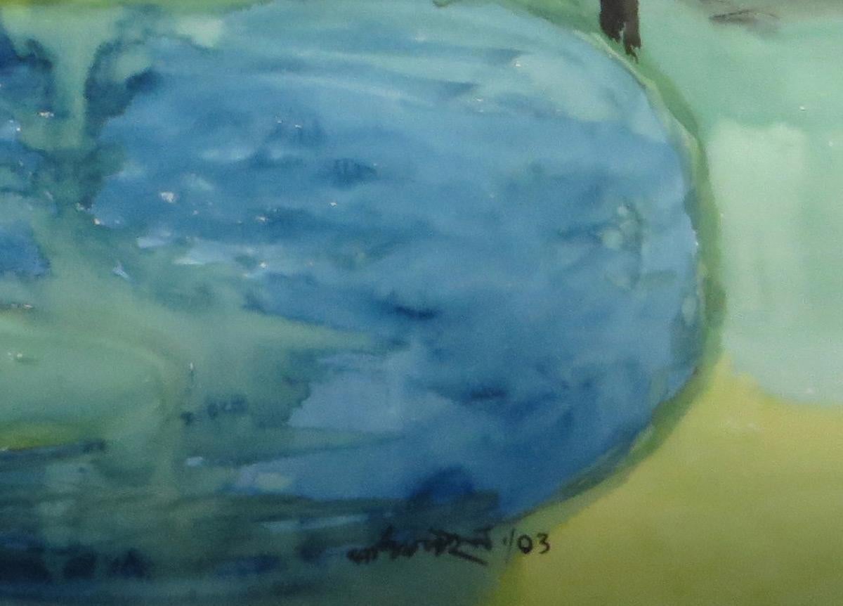 Fish, Water, Watercolor on paper, Blue, Green, Brown by Indian Artist 