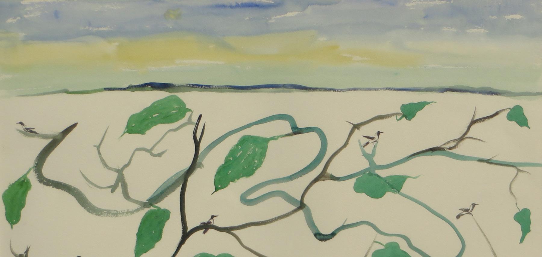 Landscape, Watercolor on paper, Green, Blue by Master Indian Artist 