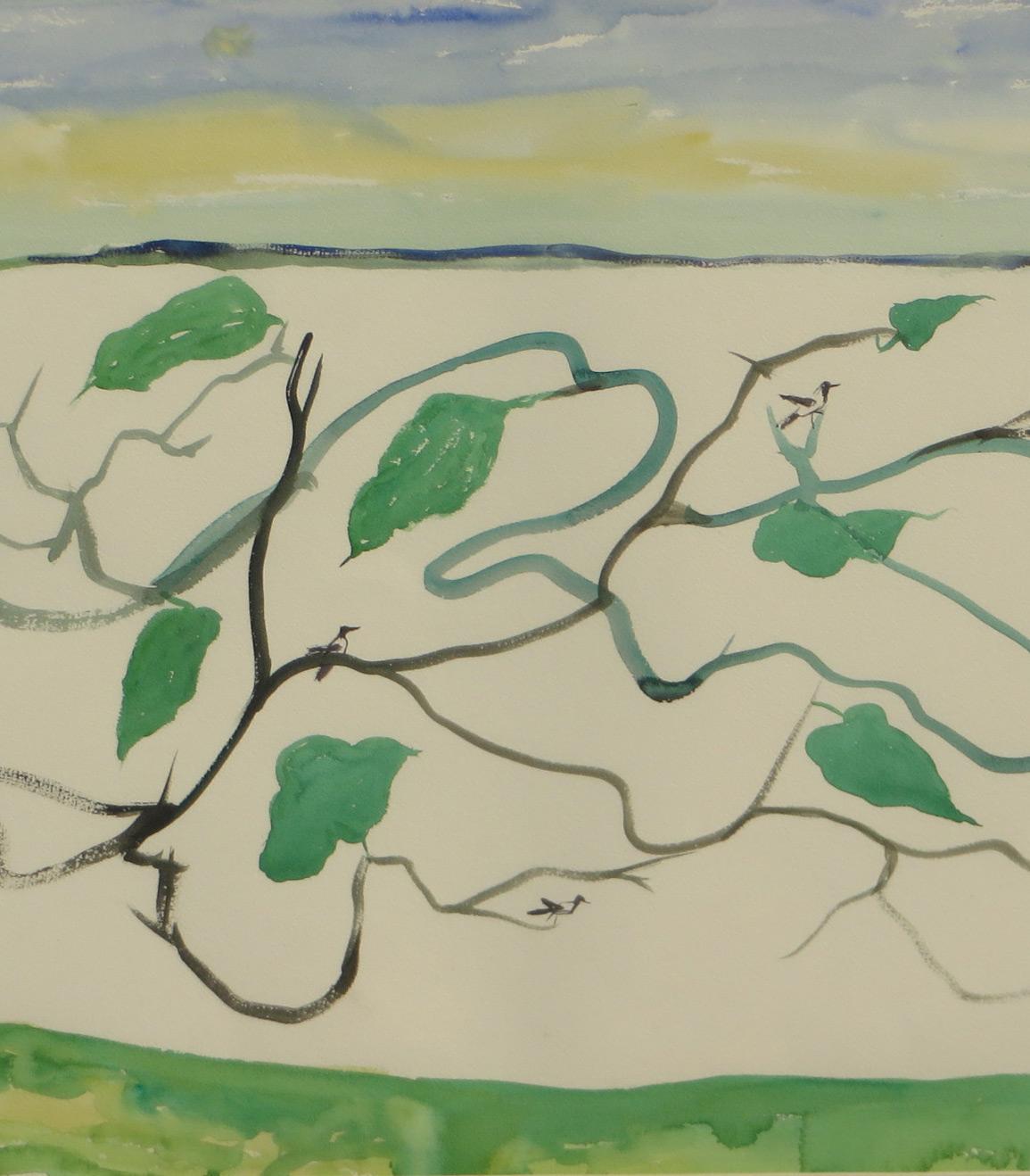 Landscape, Watercolor on paper, Green, Blue by Master Indian Artist 