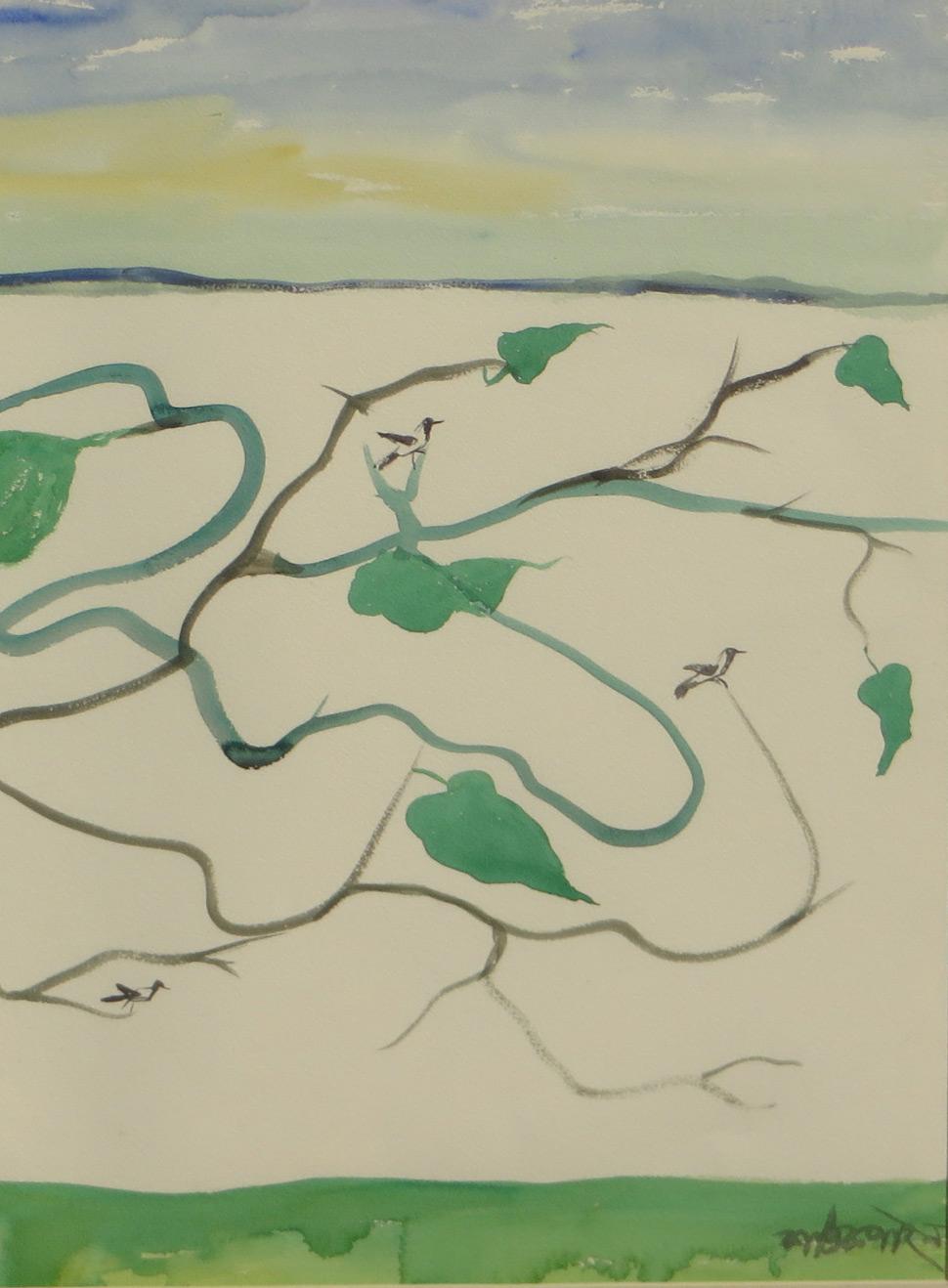 Landscape, Watercolor on paper, Green, Blue by Master Indian Artist 