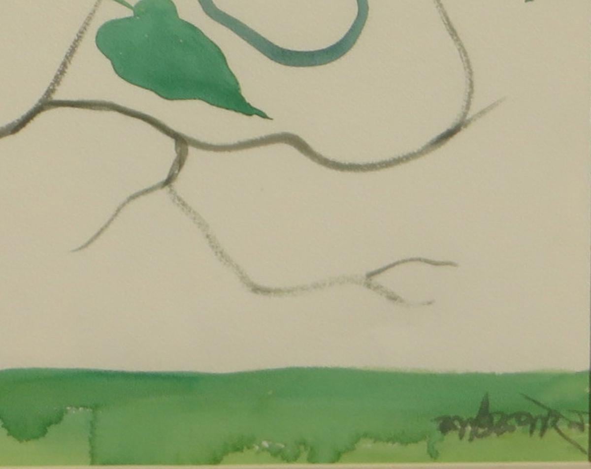 Paysage, aquarelle sur papier, vert, bleu du maître artiste indien « en stock » en vente 3