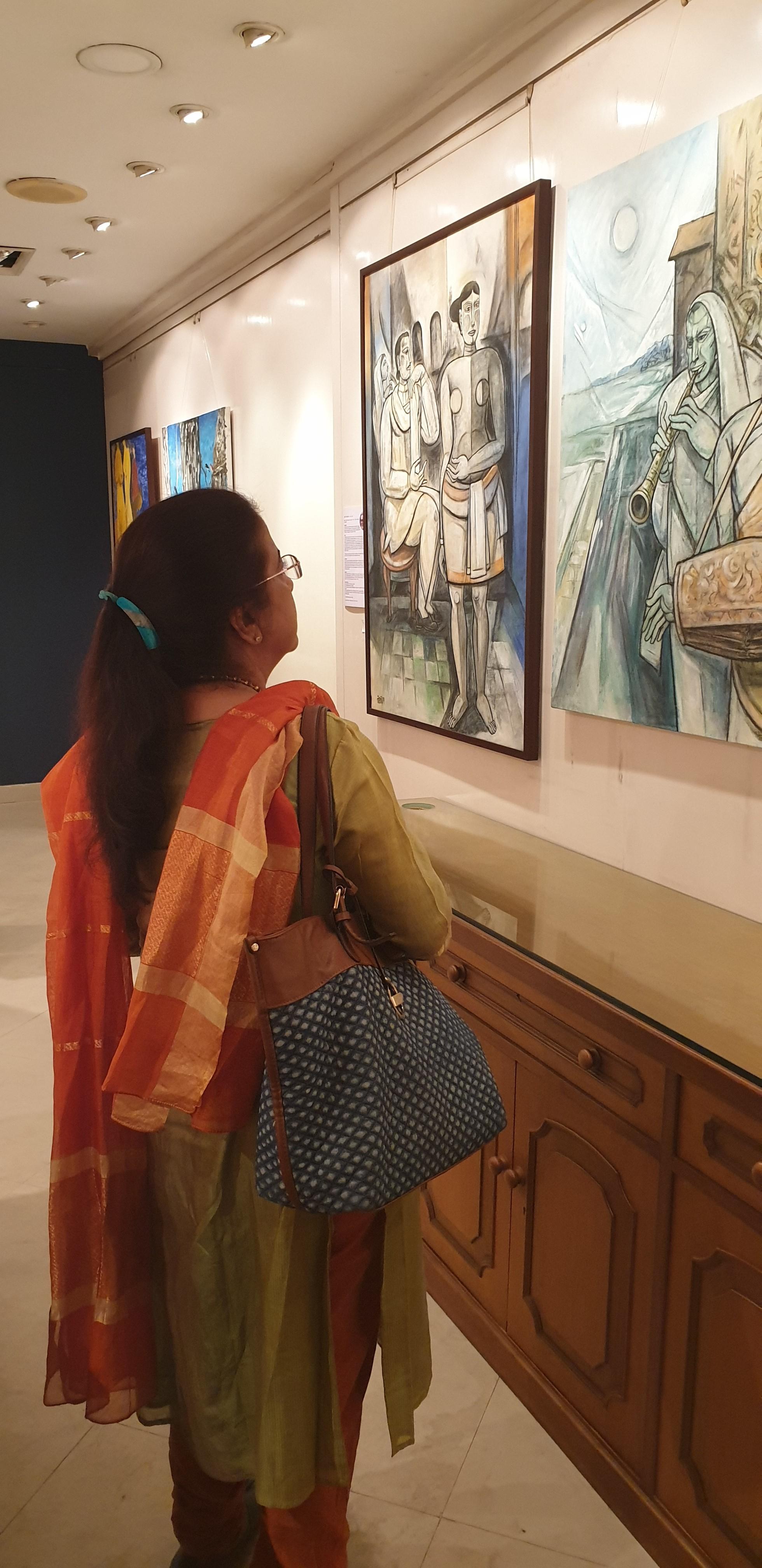 Ragh Darbari Kanada, Mixed Media on canvas, Blue by Indian Artist 