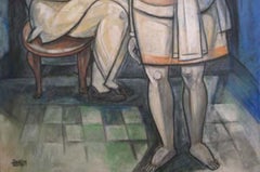 Figurative, Mixed Media on canvas, Blue, White by Modern Indian Artist"In Stock"