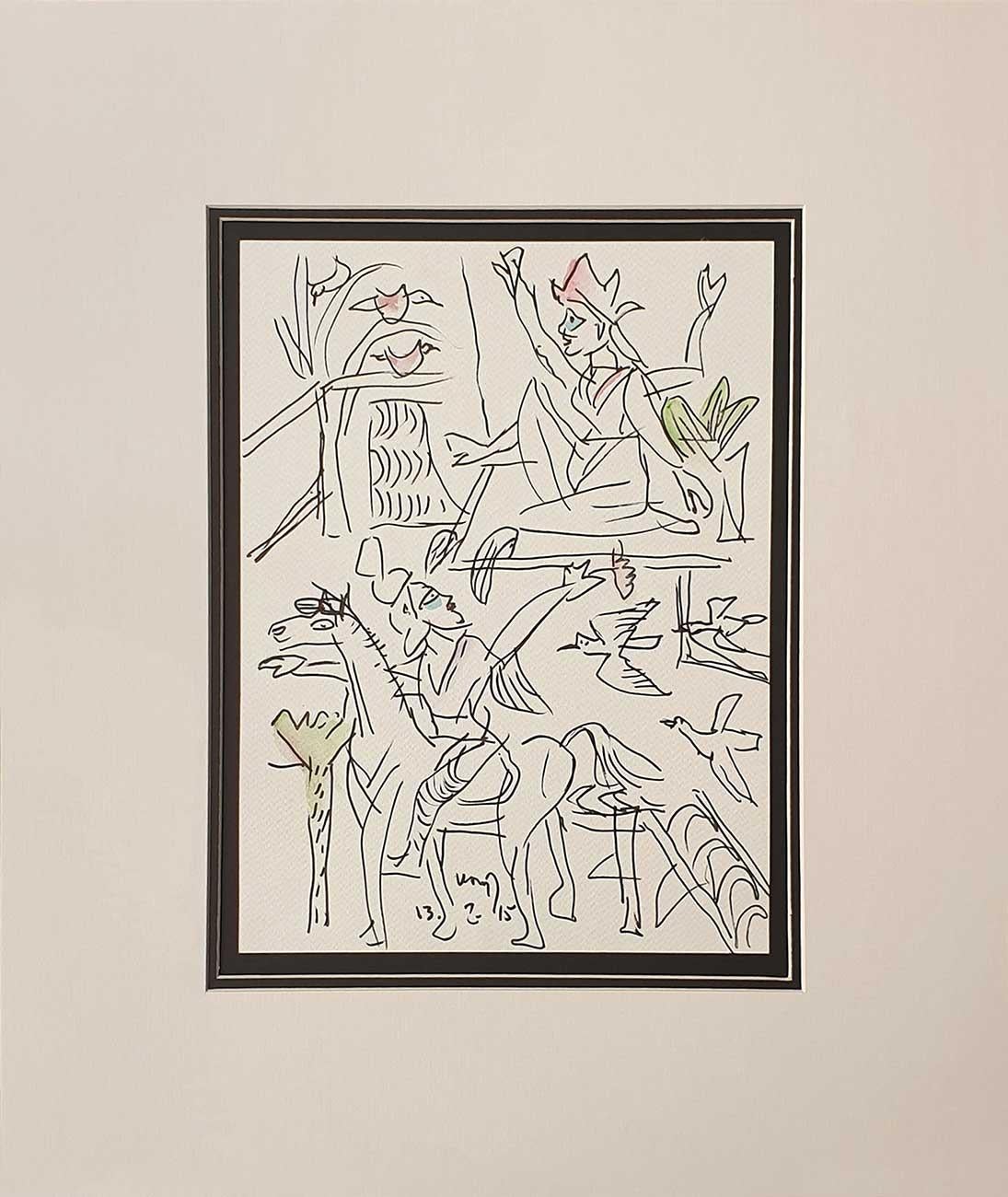 K.G. Subramanyan Figurative Painting - Drawing, Ink on Paper, Black 
White by Modern Indian Artist "In Stock"