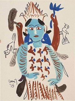 Devi, Watercolour on Paper, Blue, Brown by Modern Indian Artist "In Stock"