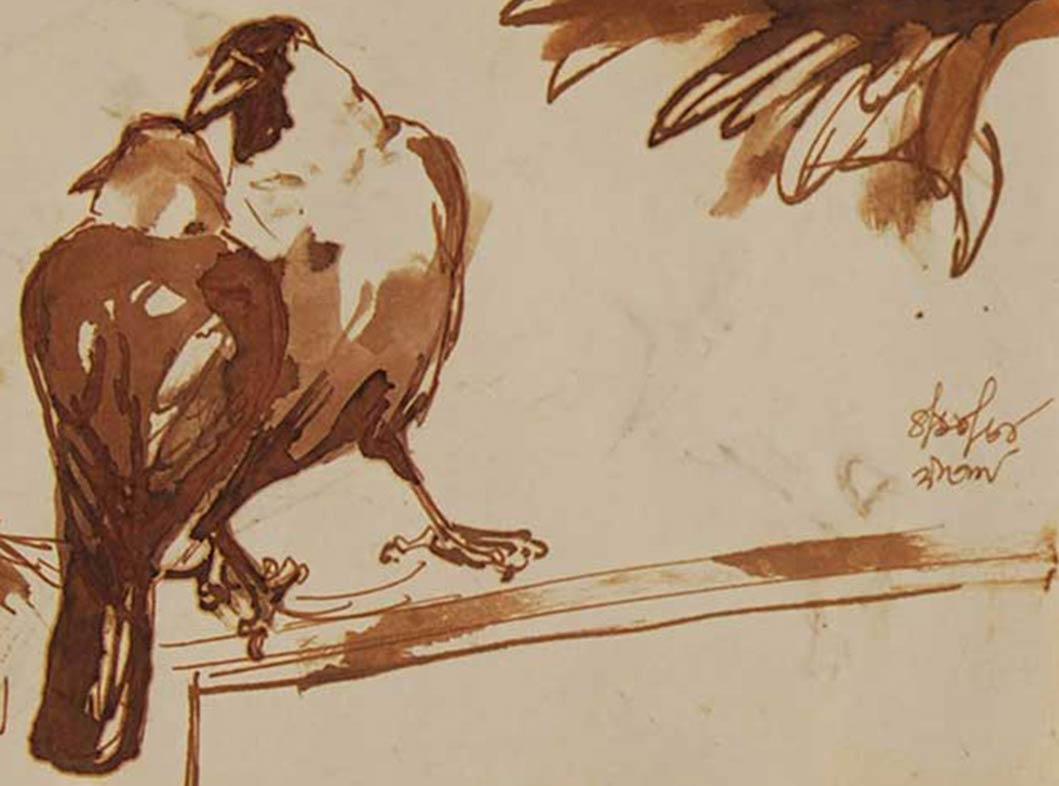 Crows, Rare Sketchbook of Watercolors on Paper By Old Bengal Dipen Bose For Sale 4