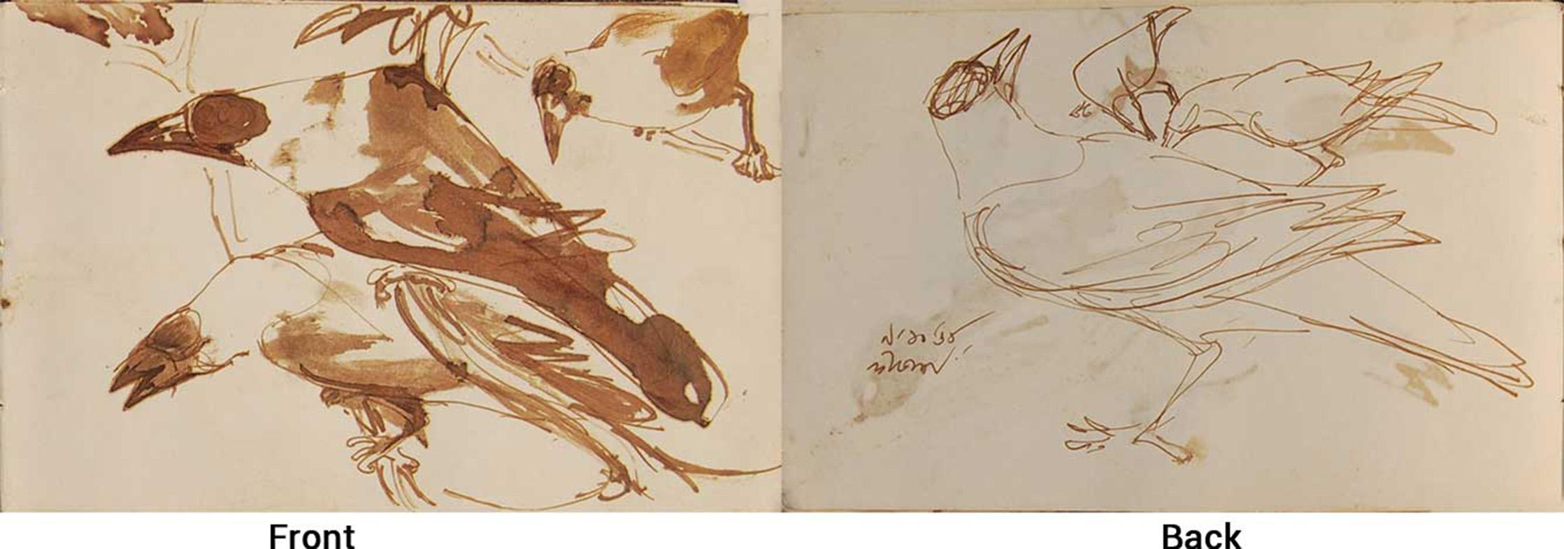Crows-Serie, Aquarell auf Papier, seltene Kunst von indischer Künstlerin aus Bengalen, „Auf Lager“