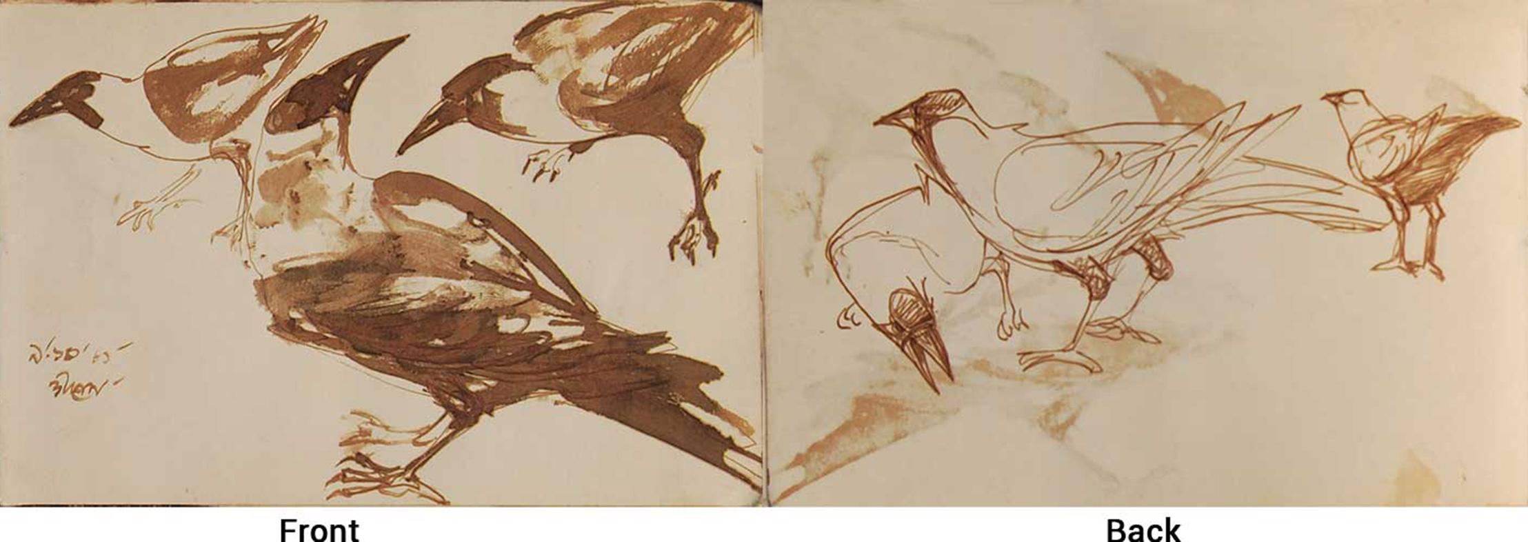 Crows Series, Watercolour on paper, Rare Art by Indian Bengal Artist 