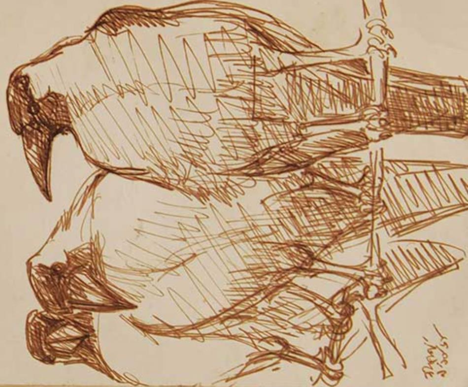 Crows-Serie, Aquarell auf Papier, seltene Kunst von indischer Künstlerin aus Bengalen, „Auf Lager“ (Beige), Animal Art, von Dipen Bose