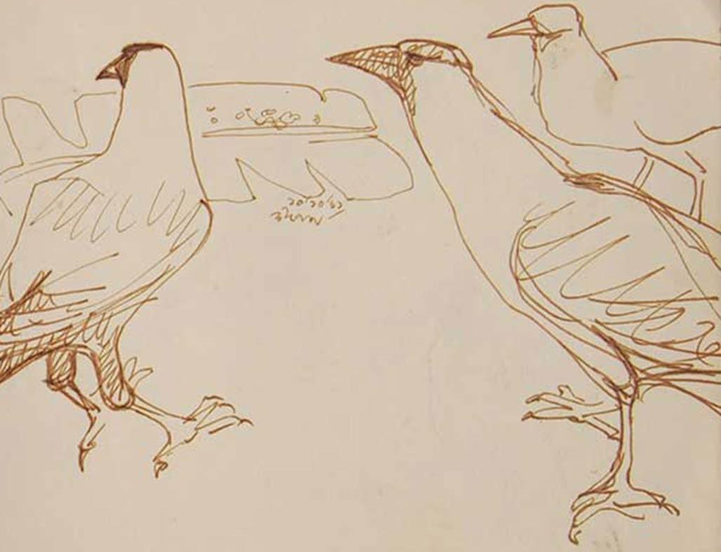 Série Crows, aquarelle sur papier, art rare de l'artiste indien du Bengale « En stock » - Beige Animal Painting par Dipen Bose