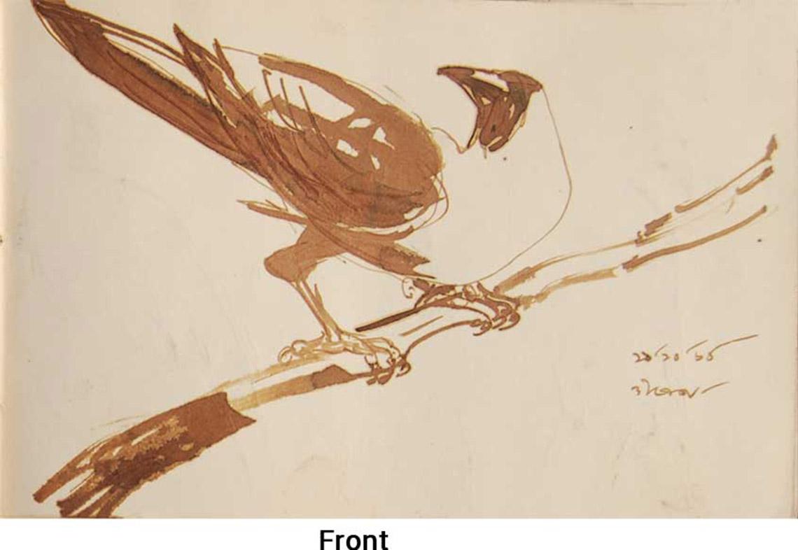 Crows Serie, Aquarell auf Papier, seltene Kunst des indischen bengalischen Künstlers „In Stock“ – Painting von Dipen Bose