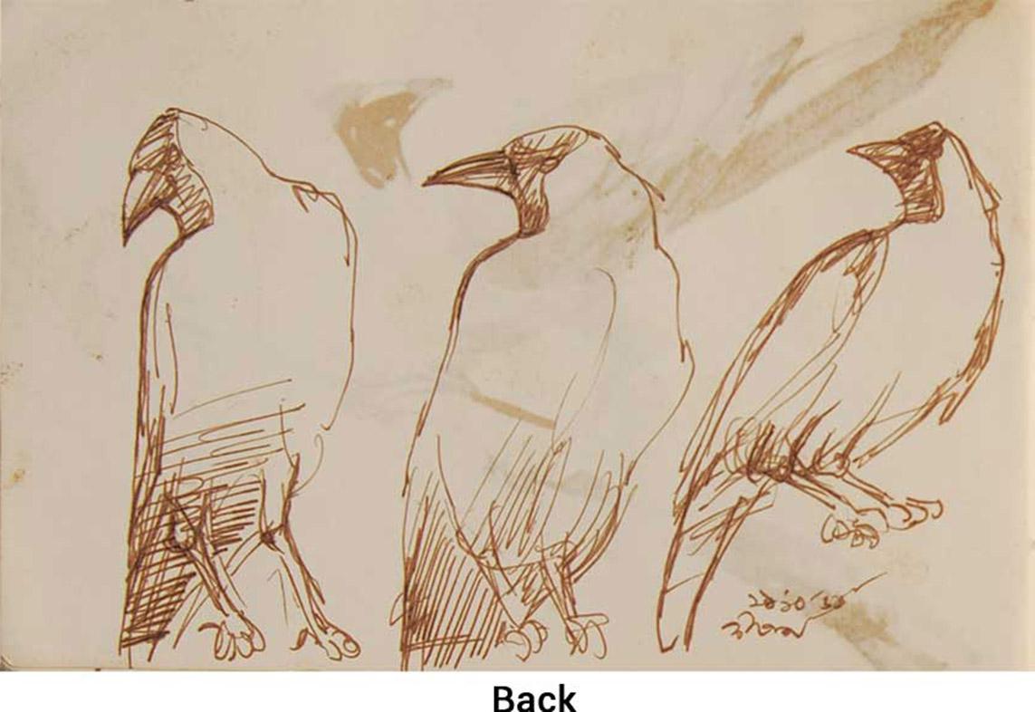 Crows Serie, Aquarell auf Papier, seltene Kunst des indischen bengalischen Künstlers „In Stock“ (Romantik), Painting, von Dipen Bose