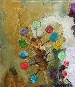 Badami People, Oil on Canvas, White Purple Green Color "In Stock"