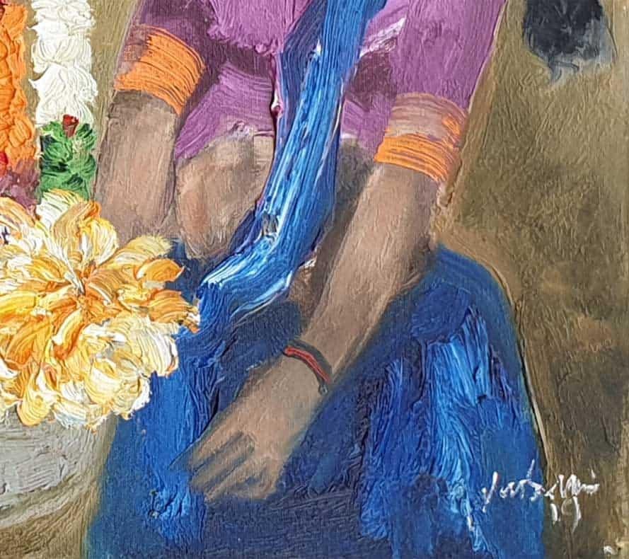 Badami People, Oil on Canvas, Purple, Blue by Contemporary Artist 