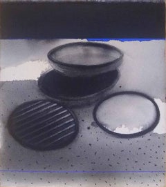 Pots, Acrylic & Pigment on Canvas, Black, Blue, Grey Colour "In Stock"