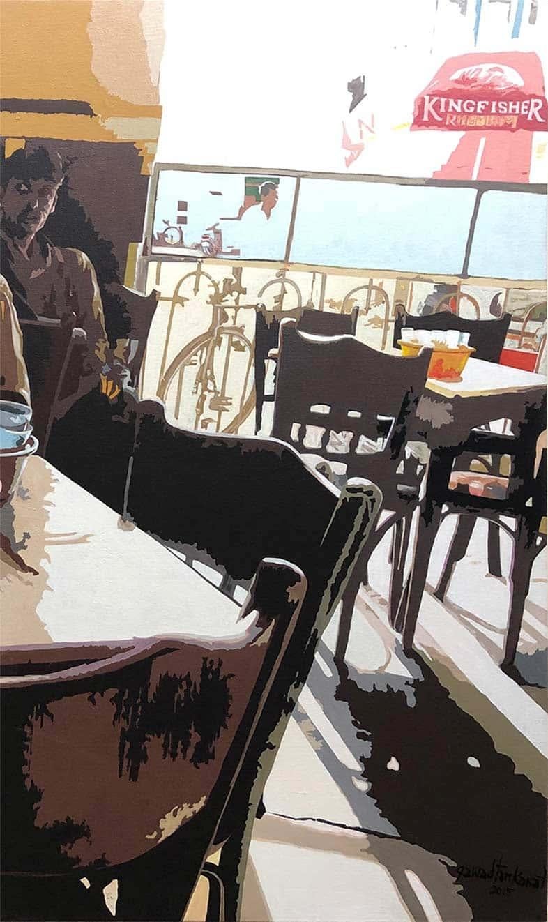 Cafe, Acrylic on Canvas, Black, Brown by Indian Artist 