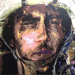 Soldier, Acrylic on Canvas, Green, Pink, Brown by Indian Artist "In Stock"