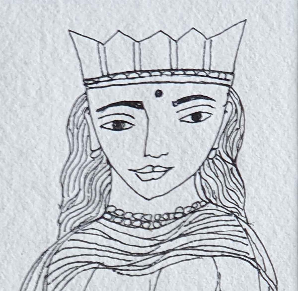 50th Wedding Anniversary, King & Queen, Ink on paper by Indian Artist 