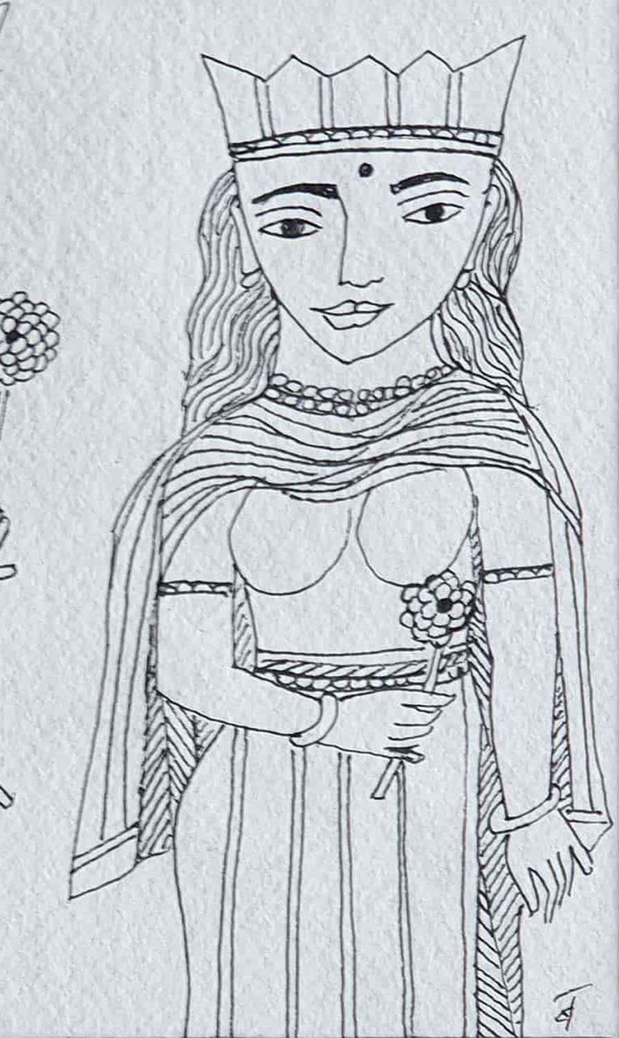 50th Wedding Anniversary, King & Queen, Ink on paper by Indian Artist 