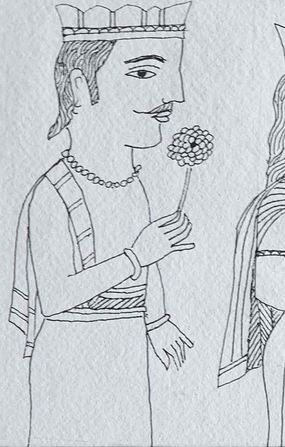 50th Wedding Anniversary, King & Queen, Ink on paper by Indian Artist 