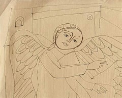 Fairy & Woman, Drawing, Ink on paper by Modern Indian Artist "In Stock"