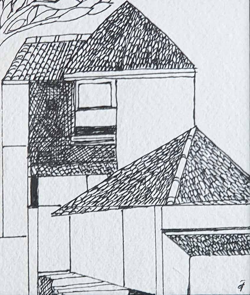Casa, Disegno, Inchiostro su carta, Bianco e Nero di un artista indiano moderno 