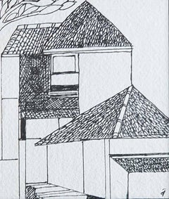 Casa, Disegno, Inchiostro su carta, Bianco e Nero di un artista indiano moderno "In magazzino"