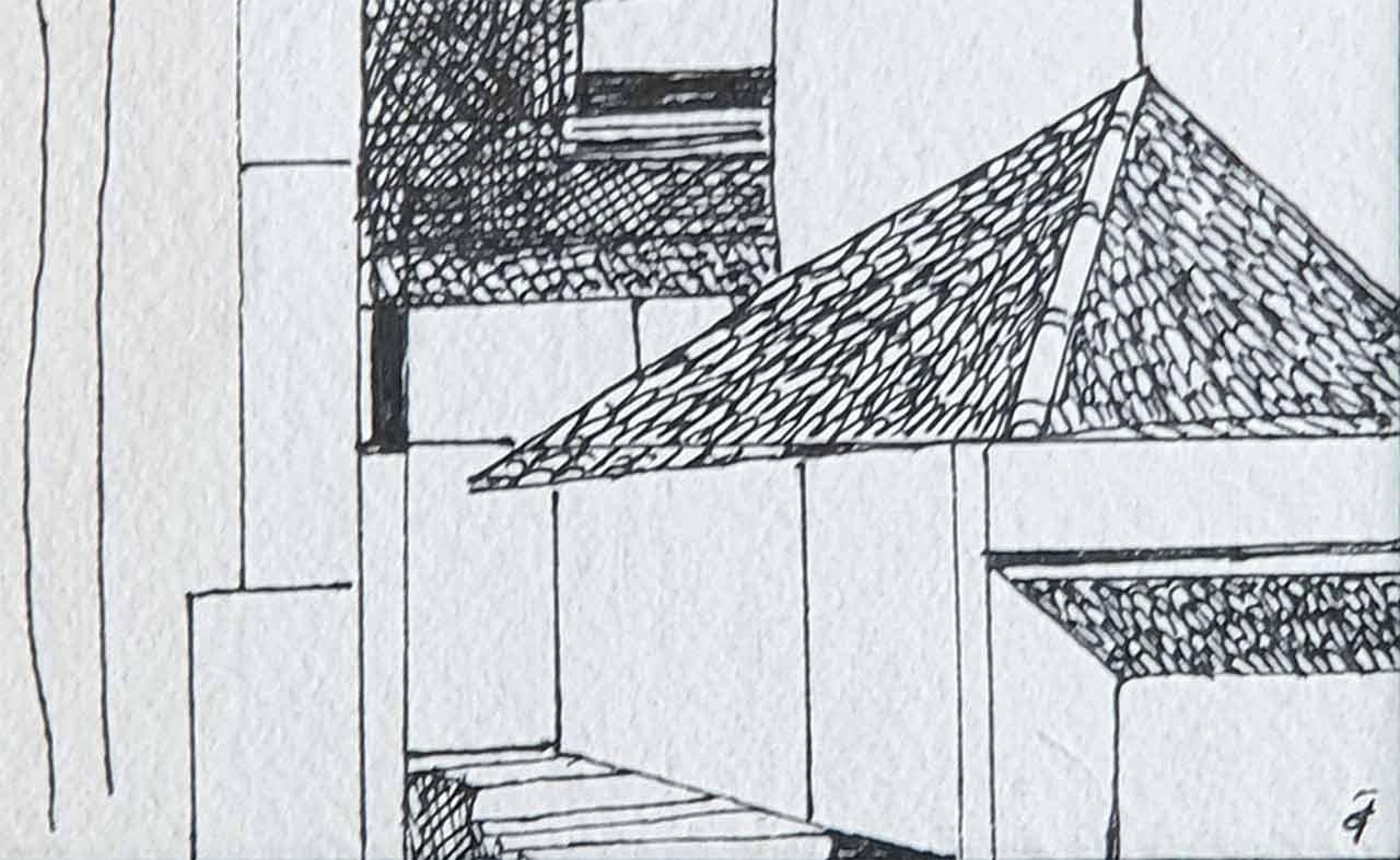 Casa, Disegno, Inchiostro su carta, Bianco e Nero di un artista indiano moderno 