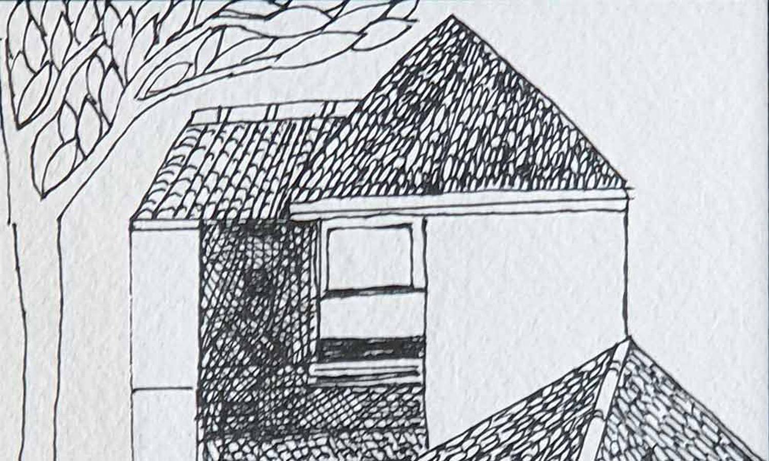 Casa, Disegno, Inchiostro su carta, Bianco e Nero di un artista indiano moderno 