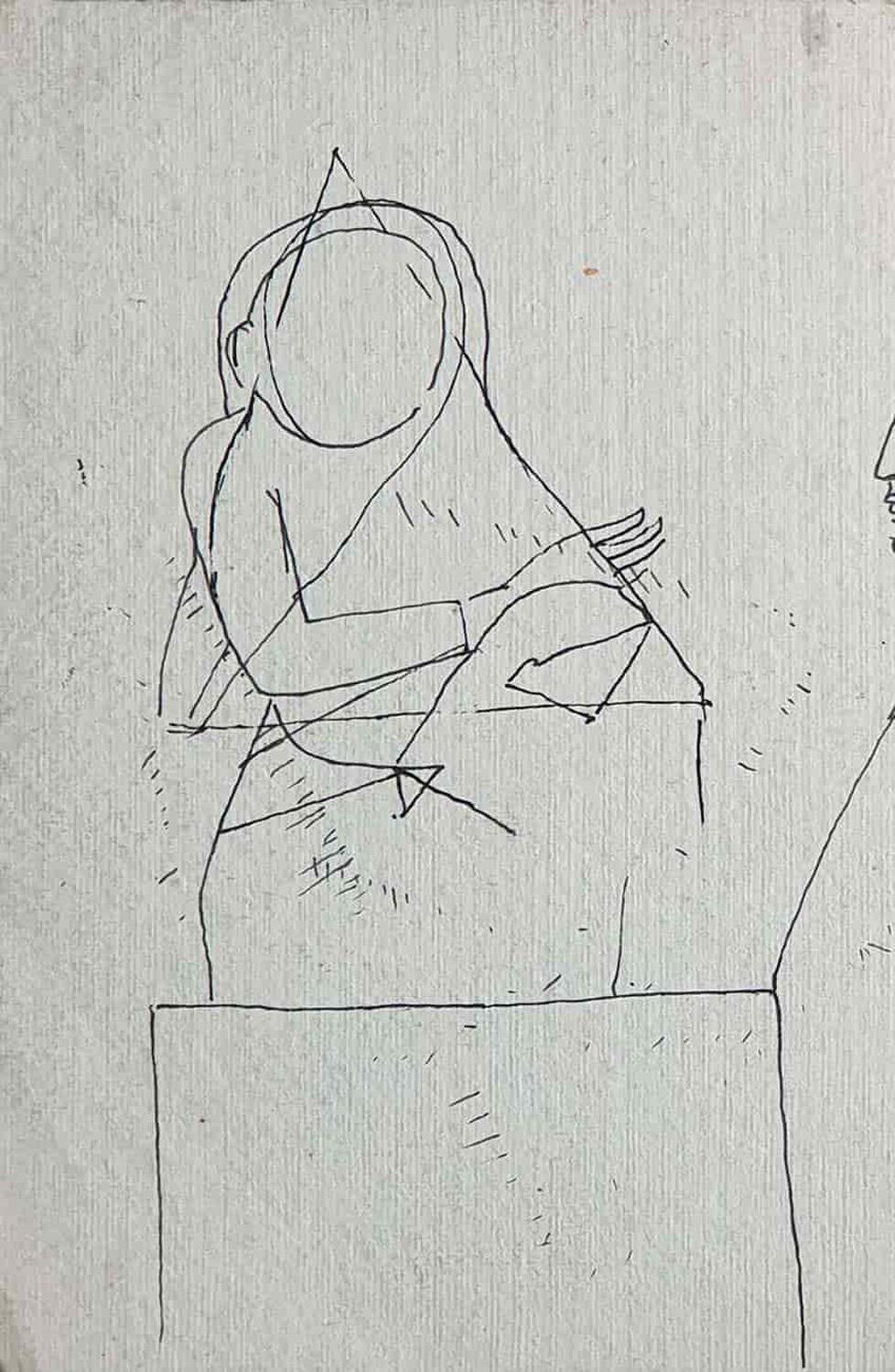 Sketch of Women, dessin, encre sur papier de l'artiste indien moderne « En stock » en vente 2