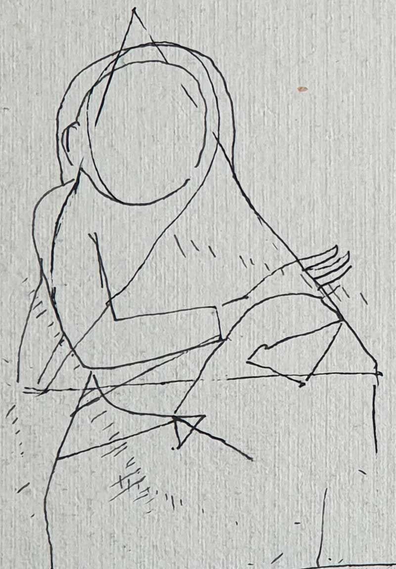 Sketch of Women, dessin, encre sur papier de l'artiste indien moderne « En stock » - Moderne Art par Badri Narayan