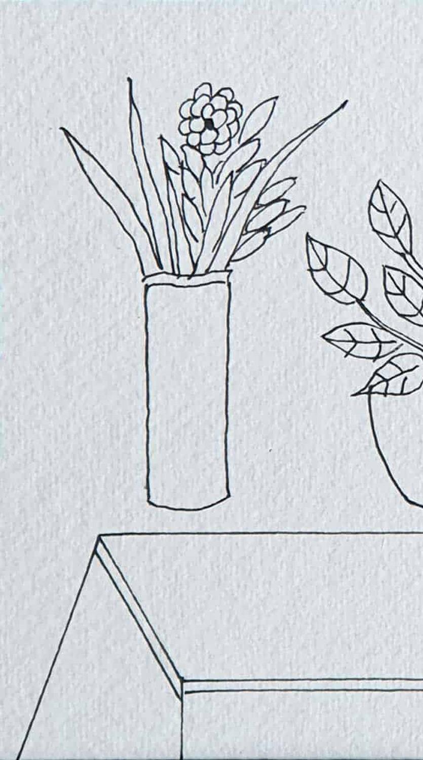 Still Life, Flower Vase, Drawing, Ink on paper by Modern Indian Artist