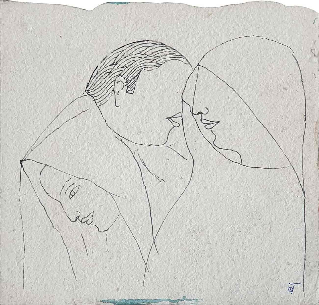 Man & Women, Drawing, Ink on paper by Modern Indian Artist "In Stock"