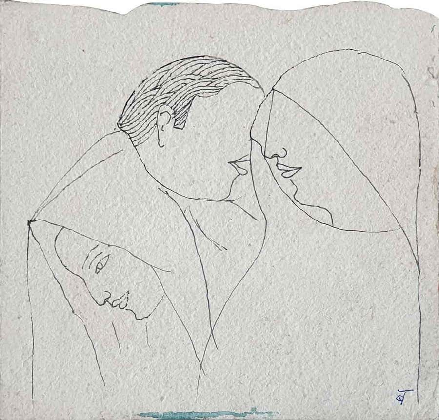 Man & Women, Drawing, Ink on paper by Modern Indian Artist "In Stock"