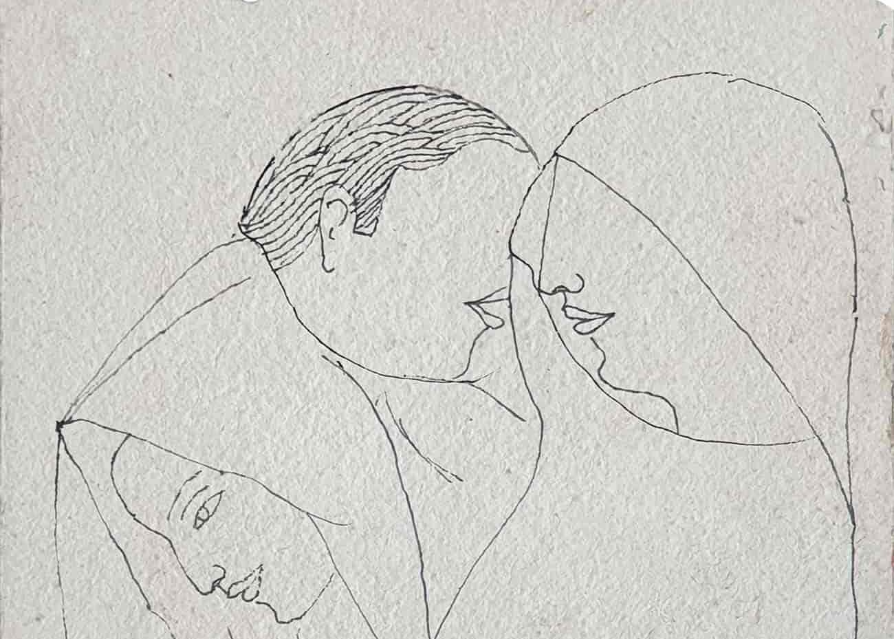 Man & Women, Drawing, Ink on paper by Modern Indian Artist 