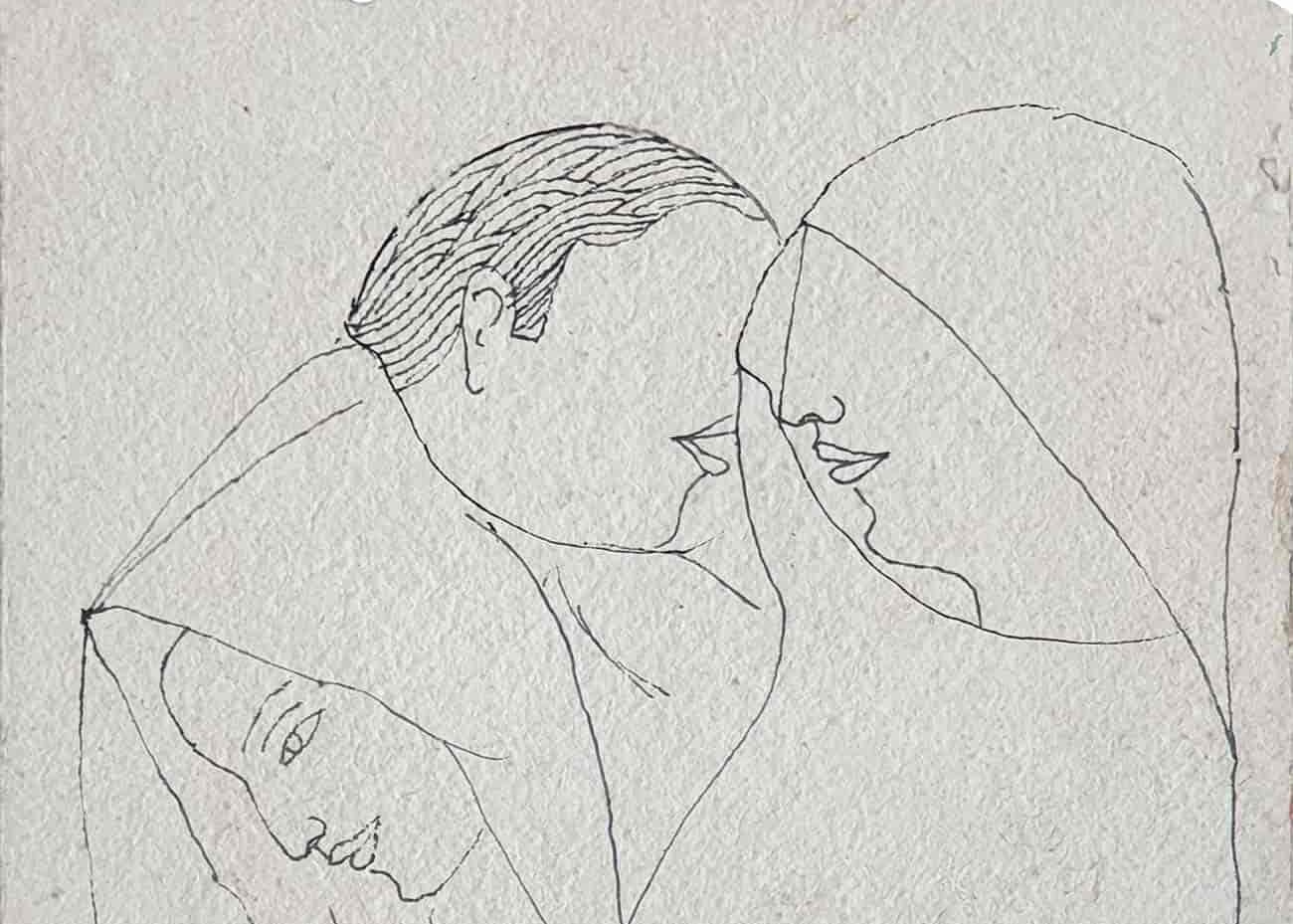 Man & Women, Drawing, encre sur papier de l'artiste indien moderne « En stock » - Painting de Badri Narayan
