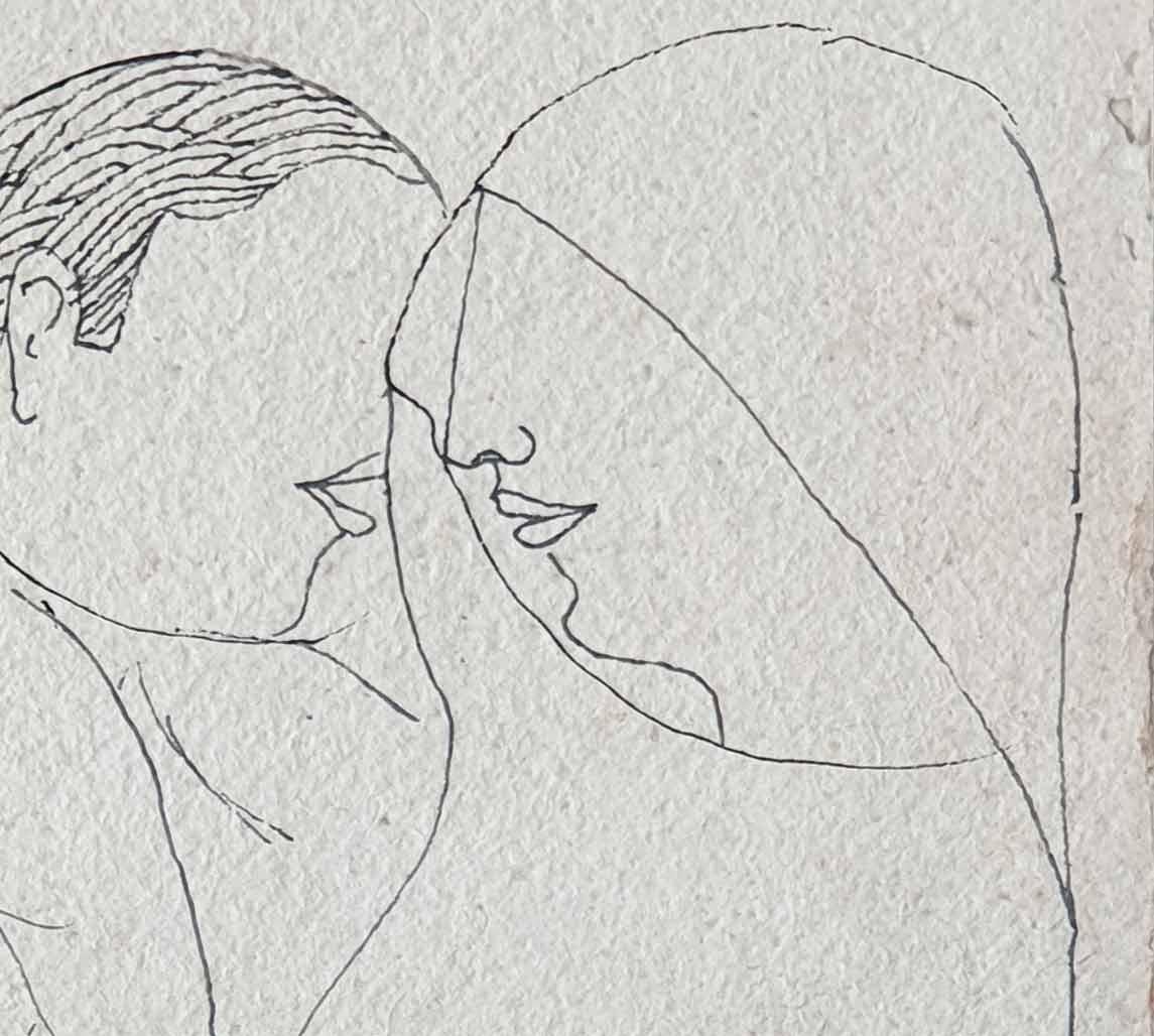 Man & Women, Drawing, encre sur papier de l'artiste indien moderne « En stock » - Gris Figurative Painting par Badri Narayan