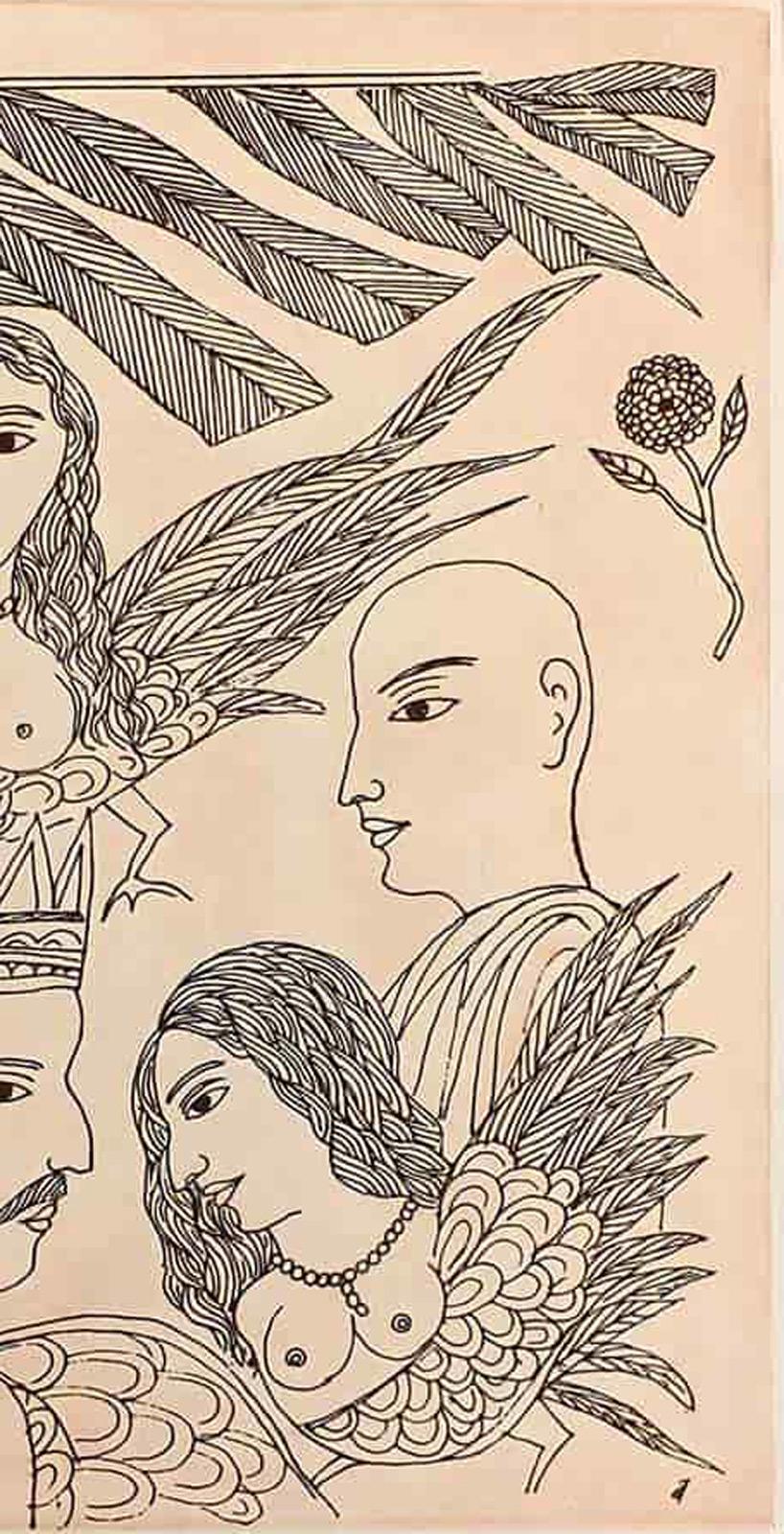 King & Monk, König und Mönch, Akt, Radierung auf Papier von moderner indischer Künstler „In Stock“ (Moderne), Art, von Badri Narayan
